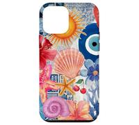 Collage Summer Beachy Blue Coastal Eyes con conchiglie Custodia per iPhone 12 mini