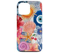 Collage Summer Beachy Blue Coastal Eyes con conchiglie Custodia per iPhone 13 Pro Max