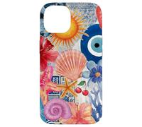 Collage Summer Beachy Blue Coastal Eyes con conchiglie Custodia per iPhone 14