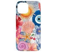 Collage Summer Beachy Blue Coastal Eyes con conchiglie Custodia per iPhone 15
