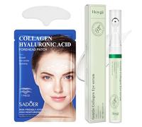 Collagen Eye Serum 15ml + Cerotti Antirughe Fronte 10 Pezzi,Siero per Gli Occhi,Cerotti Antirughe,Con Aloe, Collagene, Vitamina E, Fine Line Reduction,Crema per le Occhiaie