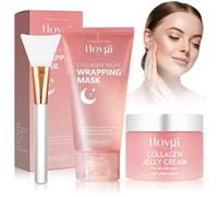 Collagen Night Wrapping Mask E Collagen Jelly Cream, Maschera Collagene Viso, Crema per collagene, Idratazione Profonda, Riduce le Rughe e Migliora l'elasticità Della Pelle