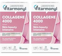 Collagene 4000 - Benessere e Bellezza della Pelle - Pelle Elastica, Compatta e Rimpolpata - Collagene Marino Idrolizzato - 10 Stick Gusto Frutti Rossi e Lampone - Vitarmonyl (Confezione da 2)