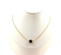 Collana 1 Perla Agata Nero 8 Mm. Catena IN Acciaio Dorato Inoxydable. da Donna