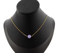 Collana 1 Perla Calcedonio Lavanda 8 Mm. Catena IN Acciaio Collana Donne, Uomini