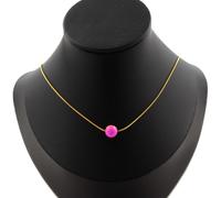 Collana 1 Perla Diaspro Rosa Giallo 8 Mm. Catena IN Acciaio Dorato Inossidabile