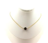 Collana 1 Perla Diaspro Sangue Di Dragone 8 Mm. Catena IN Acciaio Dorato Inox