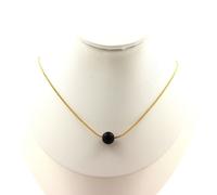 Collana 1 Perla Onice Nero Opaco 8 Mm. Catena IN Acciaio Dorato Inoxydable. IN E