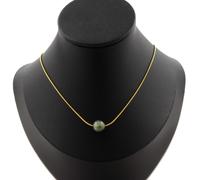 Collana 1 Perla Prehnite D'Africa 8 MM Catena IN Acciaio Dorato Inox
