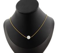 Collana 1 Perla Selenite Del Marocco 8 MM Catena IN Acciaio Dorato Inox