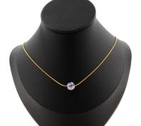 Collana 1 Perla Sodalite 8 MM Catena IN Acciaio Dorato Inossidabile