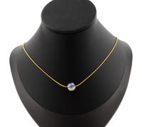 Collana 1 Perla Sodalite 8 MM Catena IN Acciaio Dorato Inox