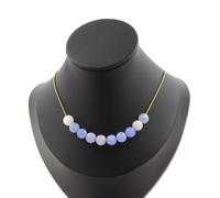 Collana 10 Perle Acquamarina 8 Mm. Catena IN Acciaio Dorato Inossidabile Fe
