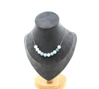Collana 10 Perle Acquamarina 8 Mm. Catena IN Acciaio Inossidabile Collana Donne