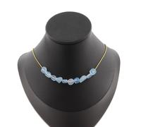 Collana 10 Perle Acquamarina Del Brasile Catena IN Acciaio Dorato Collana Donne