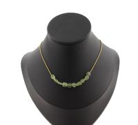 Collana 10 Perle Apatite Verde Di Madagascar. Catena IN Acciaio Dorato Fem