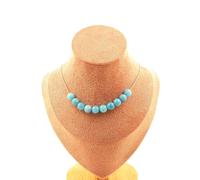 Collana 10 Perle Calcedonio Blu 8 Mm. Catena IN Acciaio Inossidabile da Donna