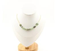 Collana 10 Perle Cianite Verde Del Brasile Catena IN Acciaio Dorato Donne