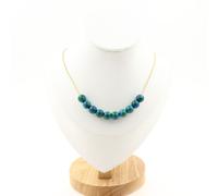 Collana 10 Perle Crisocolla Colorata 8 Mm. Catena IN Acciaio Dorato Donne