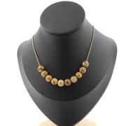 Collana 10 Perle Diaspro Paesaggio 8 Mm. Catena IN Acciaio Dorato Inossidabile F