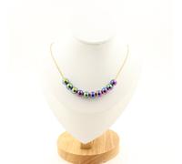 Collana 10 Perle Ematite Multicolore 8 Mm. Catena IN Acciaio Dorato Donna