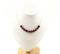 Collana 10 Perle Granato 8 Mm. Catena IN Acciaio Dorato Inossidabile Donne
