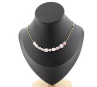 Collana 10 Perle Kunzite Del Brasile Catena IN Acciaio Dorato Inossidabile Fe