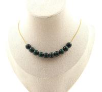 Collana 10 Perle Malachite Del Congo Qualità 7A 8 Mm. Catena IN Acciaio X