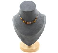 Collana 10 Perle Occhio di Tigre D'Africa Del Sud. Catena IN Acciaio Donna