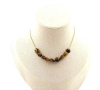 Collana 10 Perle Occhio di Tigre D'Africa Del Sud. Catena IN Acciaio Dorato