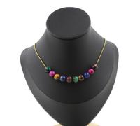 Collana 10 Perle Occhio di Tigre Multicolore 8 Mm. Catena IN Acciaio Dorato