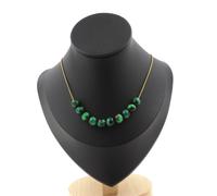 Collana 10 Perle Occhio di Tigre Verde 8 Mm. Catena IN Acciaio Dorato Donne