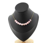 Collana 10 Perle Opale Rosa 8 Mm. Catena IN Acciaio Dorato Inossidabile da Donna