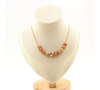 Collana 10 Perle Pietra Di Sole 8 Mm. Catena In Acciaio Dorato Collana Donne, H