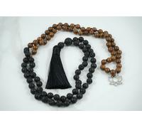 COLLANA 108 MALA perle TIBET PIETRA LAVICA e LEGNO meditazione preghiera buddha