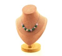 Collana 11 Perle Malachite + Mica Viola Opaco 8 MM Catena IN Acciaio da Donna