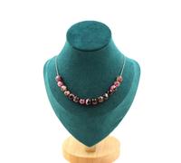 Collana 15 Perle Agata Fucsia E Marrone 8 Mm. Catena In Acciaio Collana Donne