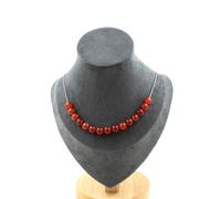 Collana 15 Perle Agata Rosso 8 Mm. Catena IN Acciaio Inossidabile Collana Donne