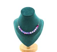 Collana 15 Perle Agata Vena Di Drago Fucsia E Blu 8 Mm Catena In Acciaio