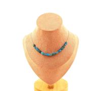 Collana 15 Perle Apatite Blu Del Brasile Catena IN Acciaio Inossidabile Fe
