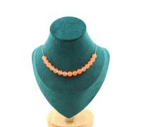 Collana 15 Perle Calcedonio Arancione 8 Mm. Catena IN Acciaio Inossidabile Fe