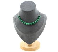 Collana 15 Perle Di Malachite (Con Resina) 8 Mm. Catena In Acciaio Collana Donne