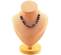 Collana 15 Perle Diaspro Blu 8 Mm. Catena IN Acciaio Inossidabile Donne, H