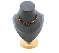 Collana 15 Perle Occhio di Tigre D'Africa Del Sud. Catena IN Acciaio Donna