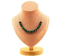 Collana 15 Perle Occhio di Tigre Verde 8 Mm. Catena IN Acciaio Inossidabile F