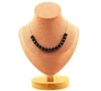 Collana 15 Perle Ossidiana Nera 8 Mm. Catena IN Acciaio Inossidabile Collana Fem