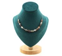 Collana 15 Perle Quarzo Fantasma Verde Del Brasile Catena IN Acciaio Donne