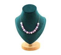 Collana 15 Perle Quarzo Rosa + Mica Viola Opaco 8 MM Catena IN Acciaio Fe
