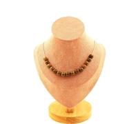 Collana 15 Perline Legno 8 Mm. Catena IN Acciaio Inossidabile Donne, Uomini