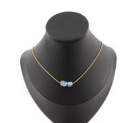 Collana 2 Perle Acquamarina Del Brasile Catena IN Acciaio Dorato Donne, H